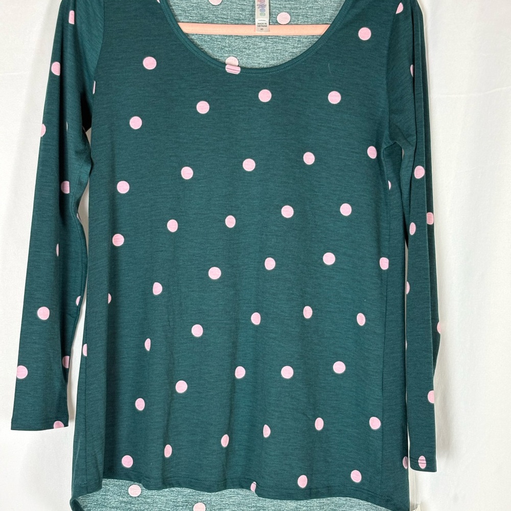 LuLaRoe Teal and Pink Polka Dot Long Sleeve Top